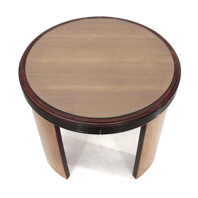 Round Coffee Table With Grissinato Edge And Glass Top 1930s For Sale At Pamono