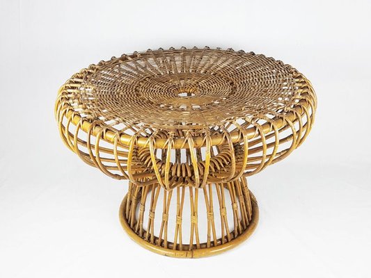 Mid Century Round Italian Glass Rush, Round Rattan Coffee Table With Glass Top