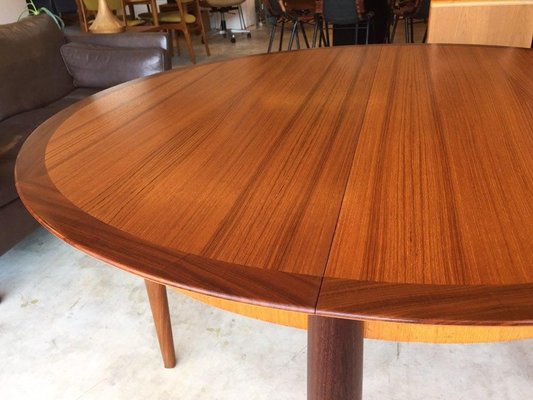 Round German Teak Walnut Dining Table, Round Table For 2