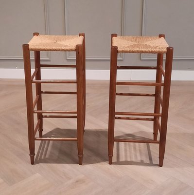 Mid Century Barstools With Rush Seat, Backless Rush Seat Counter Stools
