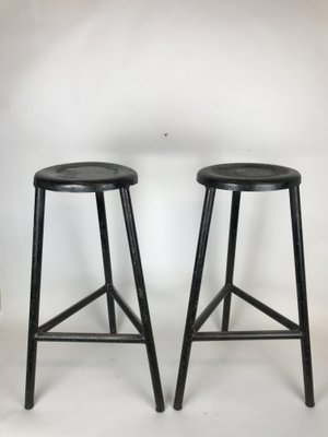 Black Metal Three Legged Bar Stools 1960s Italy Set of 2