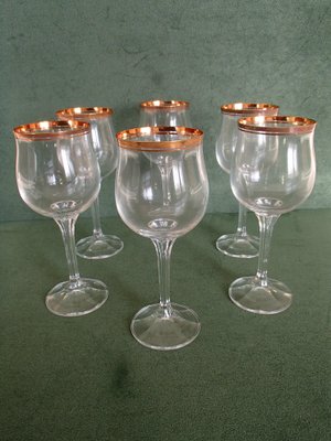 Kristallglas Weingläser mit Goldrand, 1960er, 6er Set bei Pamono kaufen
