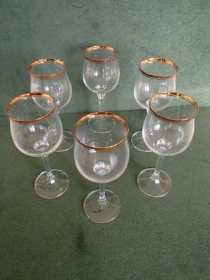 Set of 2 Genuine Crystal Elegant+ Vintage+ ~Wine Glasses 7-1/8" ~+Gold Trim~ 
