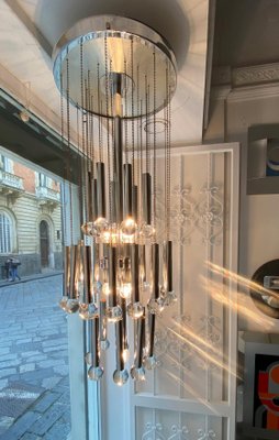 Chrome Glass Ball Chandelier By Gaetano, Crystal Ball And Chrome Chandelier