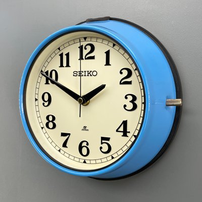 Vintage Industrial Blue Quartz Wall Clock from Seiko, 1970s for sale at  Pamono