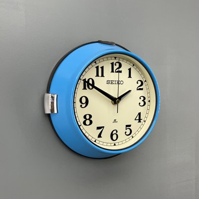 Vintage Industrial Blue Quartz Wall Clock from Seiko, 1970s for sale at  Pamono