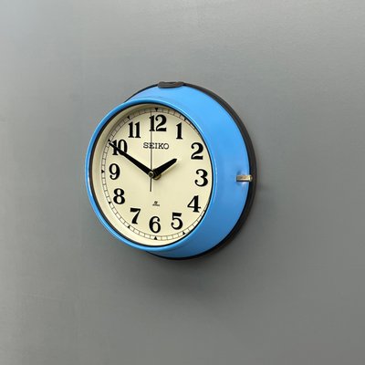 Vintage Industrial Blue Quartz Wall Clock From Seiko 1970s For Sale At Pamono
