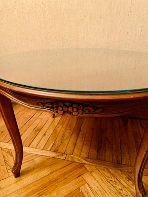 Carved Walnut Coffee Table with Glass Top 1960s for sale at Pamono
