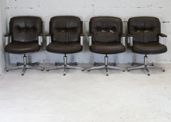 Brown Leather Desk Chairs From Vaghi 1960s Italy Set Of 4 For Sale At Pamono