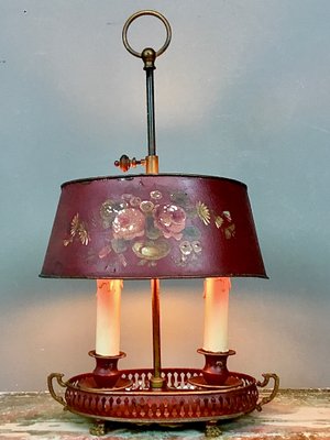 Early 20th French Antique Hand Painted Bouillotte Table Lamp for