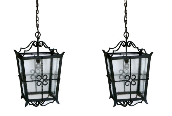 Mid Century Large Italian Wrought Iron Ceiling Lamps Set Of 2 For At Pamono - Iron Ceiling Lamps