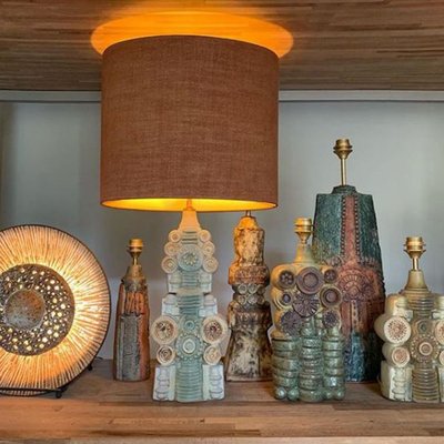 Keramik Lampe von Bernard Rooke mit New Custom Made Lampenschirm von René Houben, 1960er bei Pamono kaufen