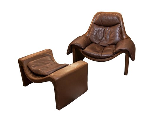 P60 Leather Armchair And Footstool By, Leather Armchair With Footstool