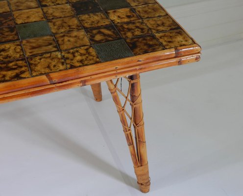 French Bamboo Dining Table With Ceramic Tile Top 1950s For Sale At Pamono