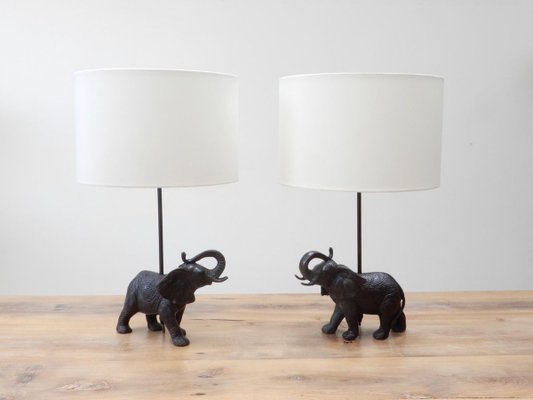 Black Patinated Bronze Elephant Lamps Set of 2