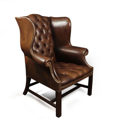 Georgian Style Brown Oned Leather, Brown Leather Wing Chair