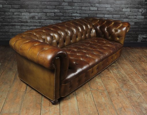 Hand Dyed Leather Chesterfield Sofa, English Leather Sofa