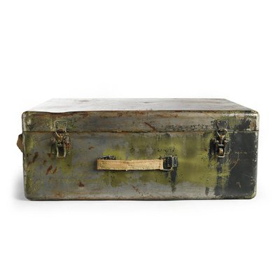 Mid 20th Century Vintage Steamer Trunk Foot Locker Wood Travel Luggage  Storage