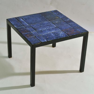 Italian Bright Blue Ceramic Tile Square, Ceramic Tile Patio Side Table