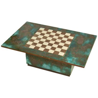 Vintage Wooden Chess Table With Chess Pieces, 1950-1960s for sale at Pamono