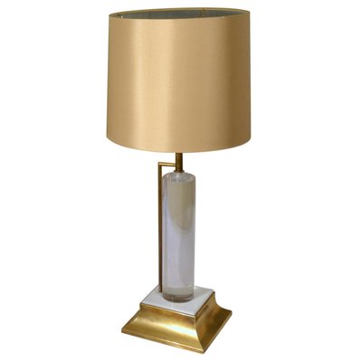 Acrylic Glass And Brass Italian Table, Acrylic Gold Table Lamp