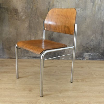 Stackable Plywood Chairs with Chrome Frame 1950s Set of 4