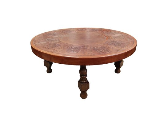 Leather Coffee Table By Angel Pazmino, Round Leather Coffee Table With Legs