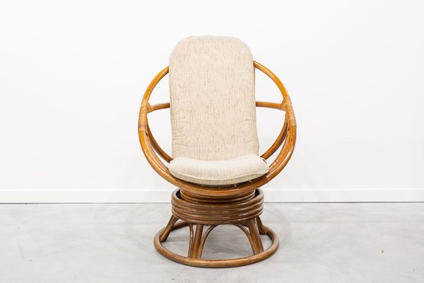 Round Bamboo Swivel Armchair 1970s For, Double Round Swivel Chair