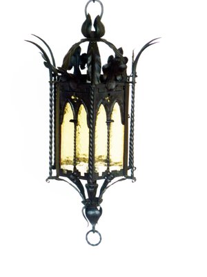 Italian Neo Gothic Wrought Iron Ceiling, Gothic Outdoor Light Fixtures