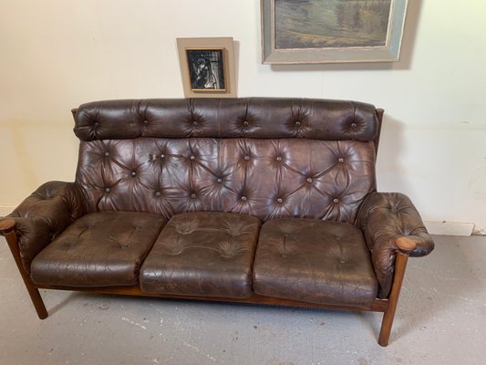 Brown Leather 3 Seater Sofa 1960s For, 3 Seater Brown Leather Sofa