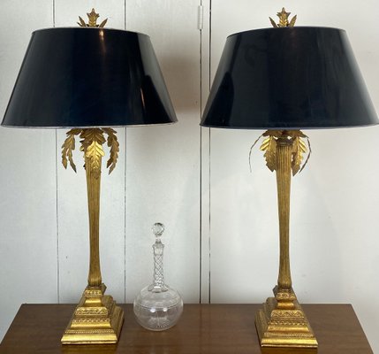 Large Italian Gilt Metal Table Lamps, Antique Metal Table Lamps