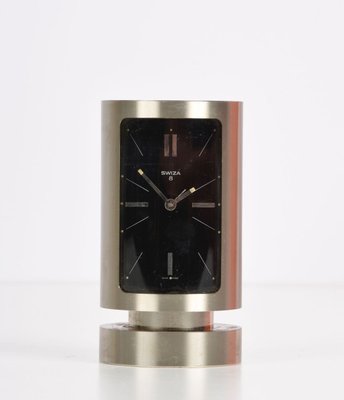 Orologio da tavolo Mid-Century in acciaio cromato di 8 giorni di Swiza,  Svizzera, anni '70 in vendita su Pamono