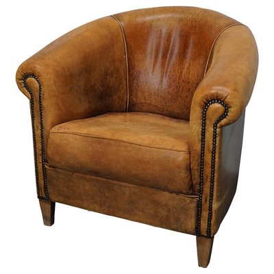 hooi kapok Koloniaal Vintage Dutch Cognac Colored Leather Club Chair for sale at Pamono