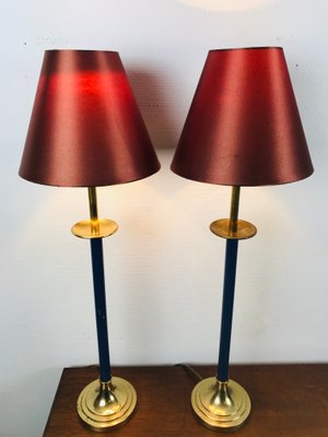French Empire Style Gilded Table Lamps, French Style Table Lamp Shades