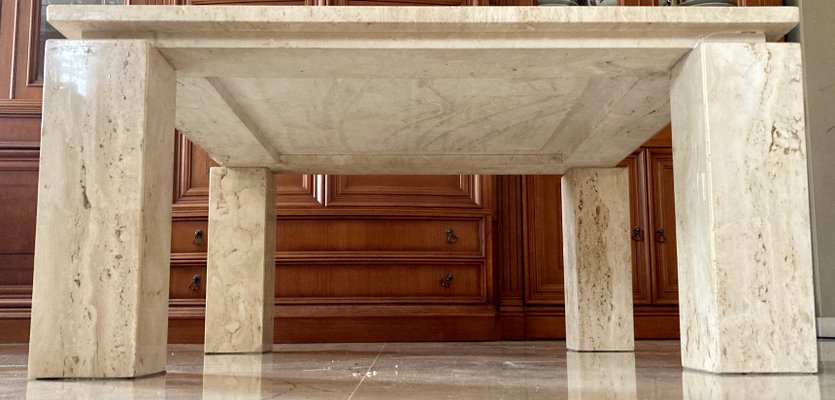 Italian Beige Travertine Marble Coffee Table, 1970s for sale at Pamono