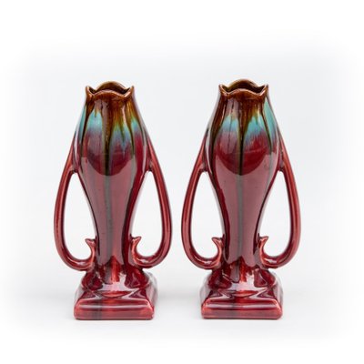 Vintage Pair of Cylinder Vases in Art Nouveau Style
