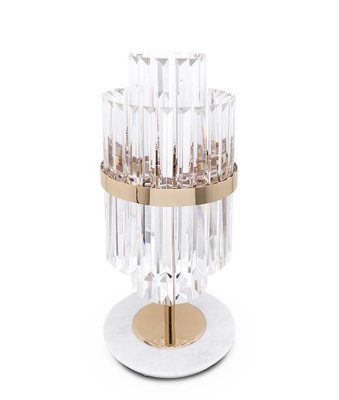 Table Lamp In Brass And Crystal Glass, Gold Crystal Chandelier Table Lamp