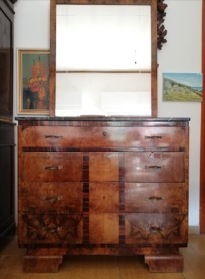 Art Deco Style Burr Bedside Tables Burr Dresser With Mirror Set Of 3 For Sale At Pamono