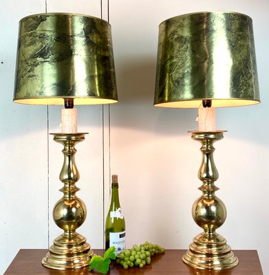 Large Antique Brass Table Lamps, 1950s, Set of 2 for sale at Pamono