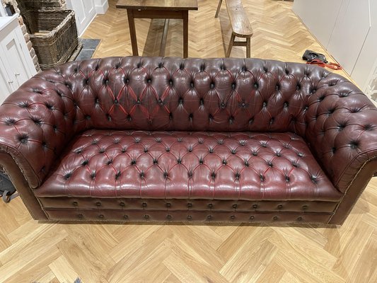 Oxblood Leather Chesterfield Hand Dyed, Oxblood Leather Couch
