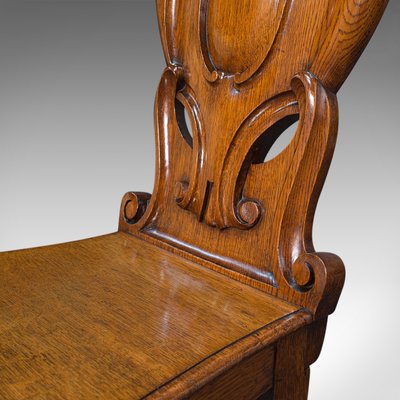 Antique Scottish Victorian Oak Shield Back Side Chairs 1880 Set