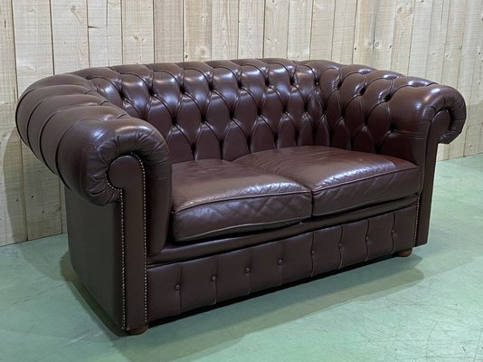 Chesterfield Chocolate Leather Sofa, Leather Studded Sofa
