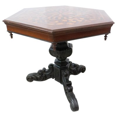 Moroccan Hexagonal Marquetry Side Table Ebonized Pedestal Table