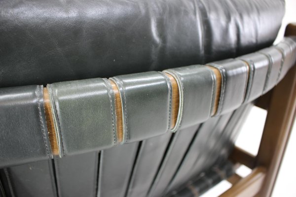 Mid Century Modular Dark Green Leather, Metallic Silver Leather Sofa