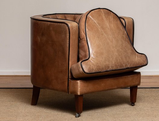 Brown Leather Art Deco Club Chair, Small Leather Club Chair Brown