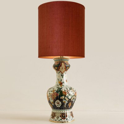 Large Table Lamp With Polychrome Delft, Large White Porcelain Table Lamp