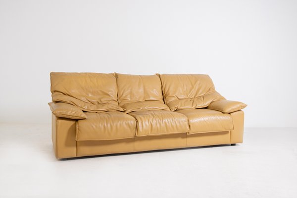 Vintage Italian Camel Colored Leather 3, Leather Sofa Camel Color