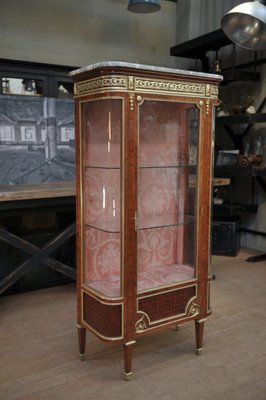 Louis Xvi Inlaid Curved Glass Bronze Marble Single Door Showcase Late 19th Century For Sale At Pamono
