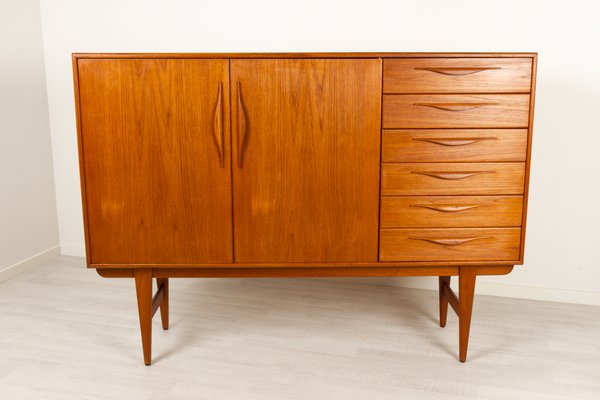 Vintage Danish Tall Teak Sideboard with 6 Drawers 1960s