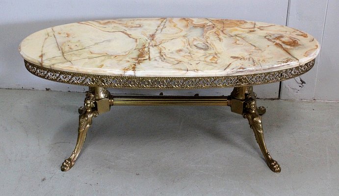 Marble Coffee Table With Oval Top, Cream Marble Coffee Table Set